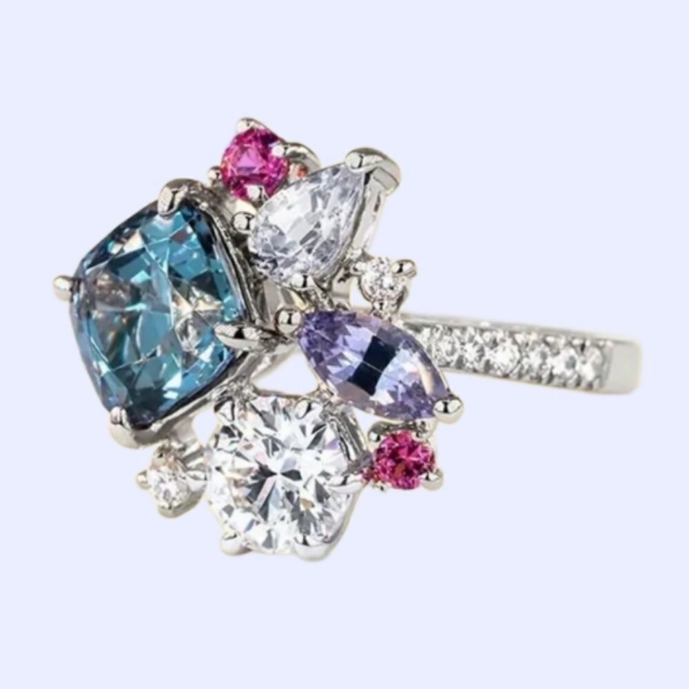Multicolorāgemstones Lab Created diamond sparkly ring sz 7